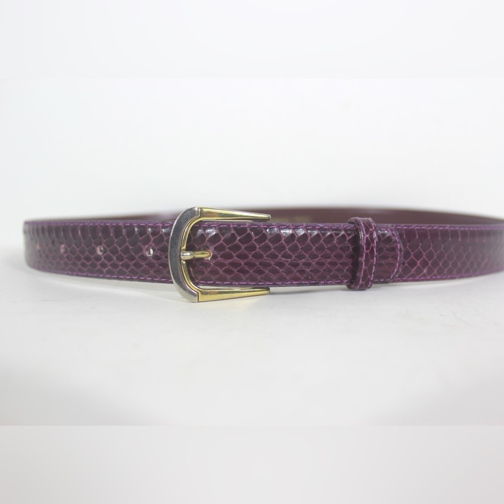 80’s Purple Genuine Snake Leather Belt with Gold and Silver Buckle, Small S M